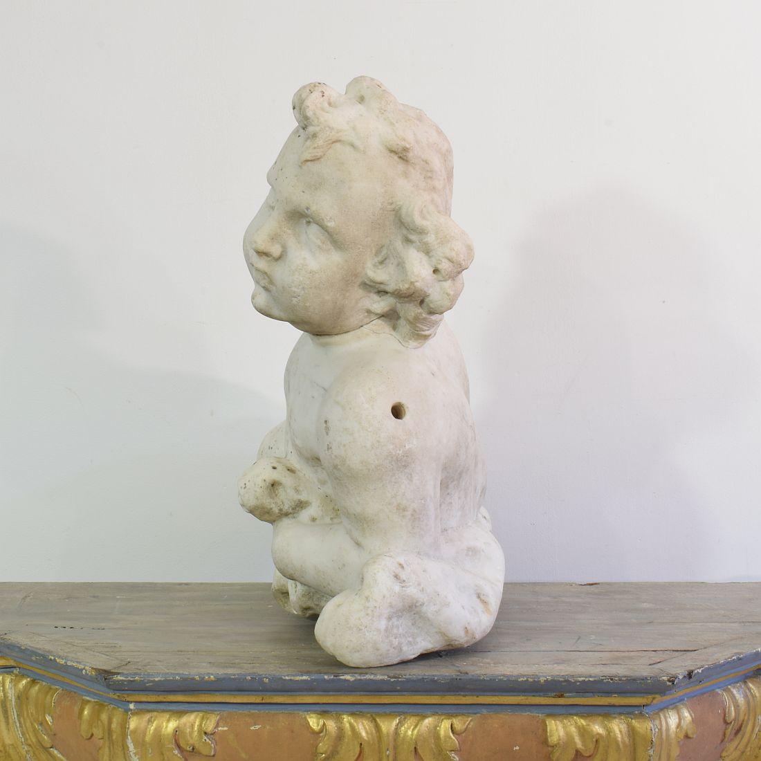 Large 17/18th Century Italian Carved Carrara Marble Baroque Angel Fragment For Sale 1
