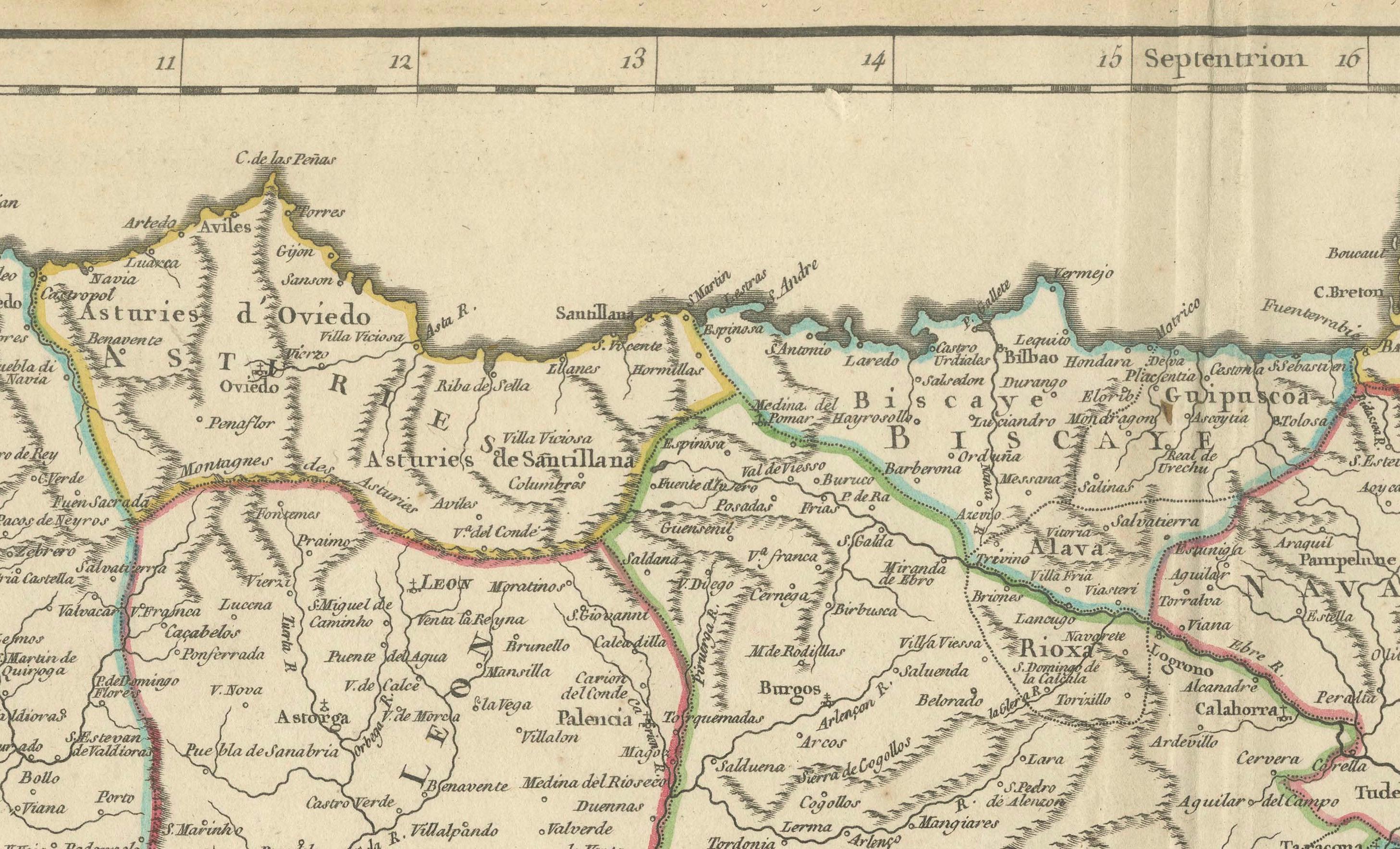 Large 1750 Map of the Kingdoms of Spain and Portugal by Robert de Vaugondy For Sale 3