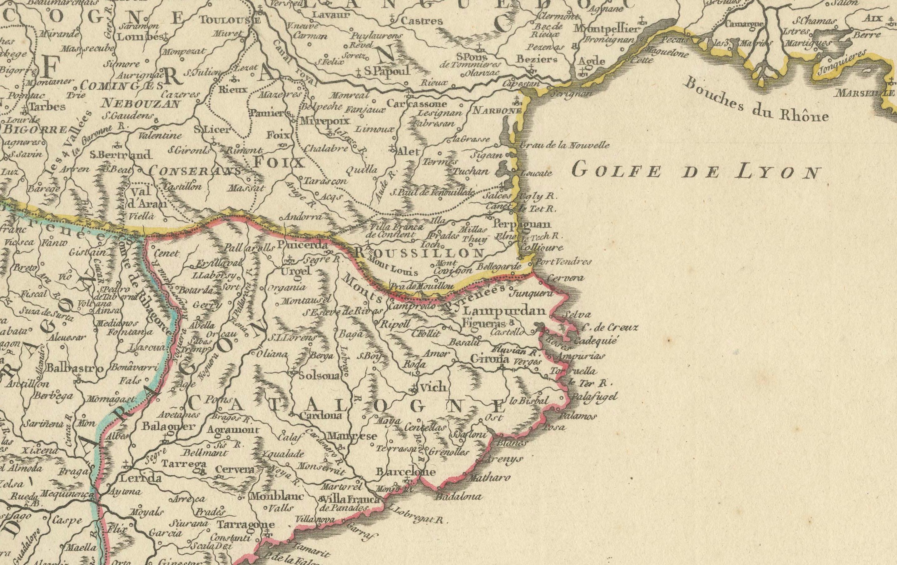 Large 1750 Map of the Kingdoms of Spain and Portugal by Robert de Vaugondy For Sale 4