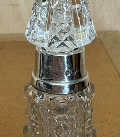 LARGE 17.5CM 1908 ANTIQUE PERFUME BOTTLE FLASK CUT GLASS CRYSTAL STERLiNG SILVER