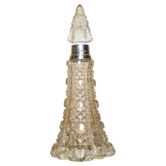 LARGE 17.5CM 1908 ANTIQUE PERFUME BOTTLE FLASK CUT GLASS CRYSTAL STERLiNG SILVER