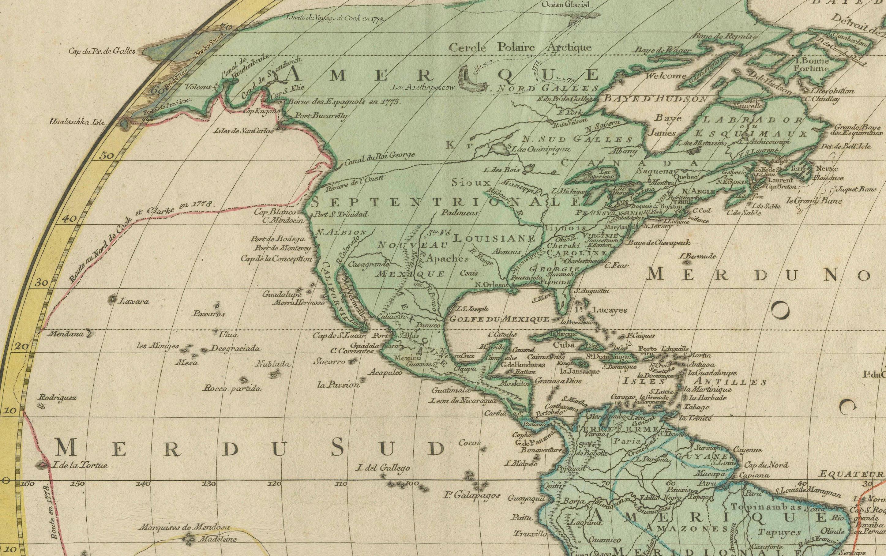 Late 18th Century Large 1778 Lotter World Map - Ovoid Projection with Captain Cook's Voyage Routes
