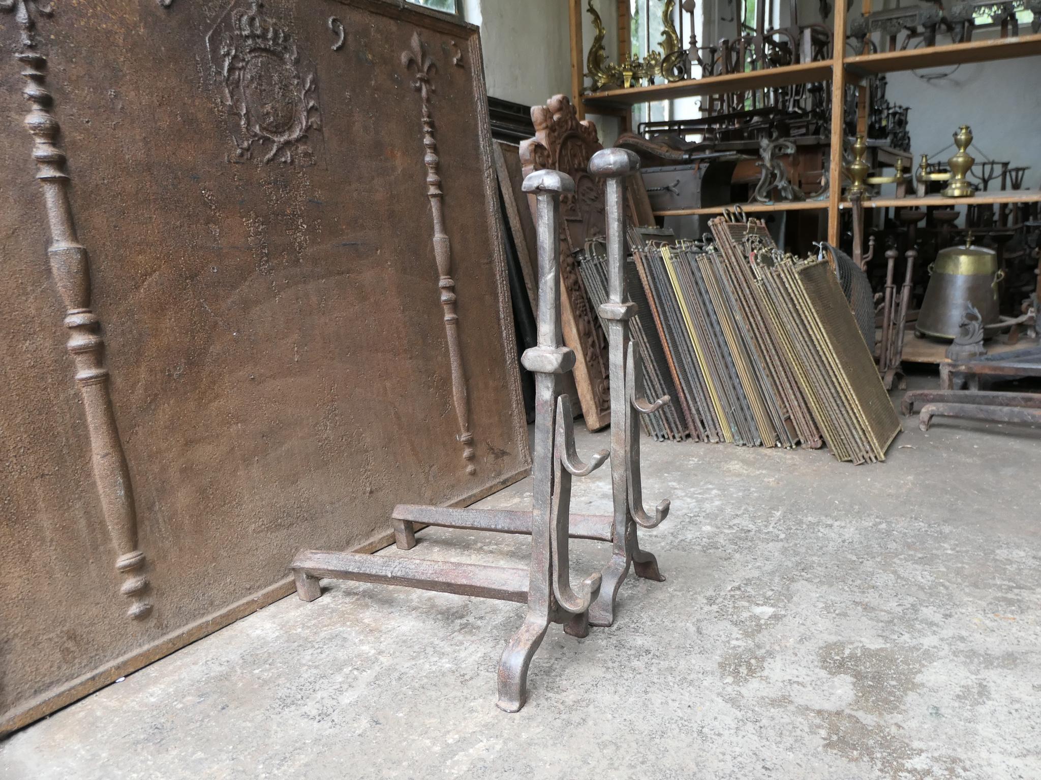 Large 17th - 18th Century French Gothic Andirons For Sale 11