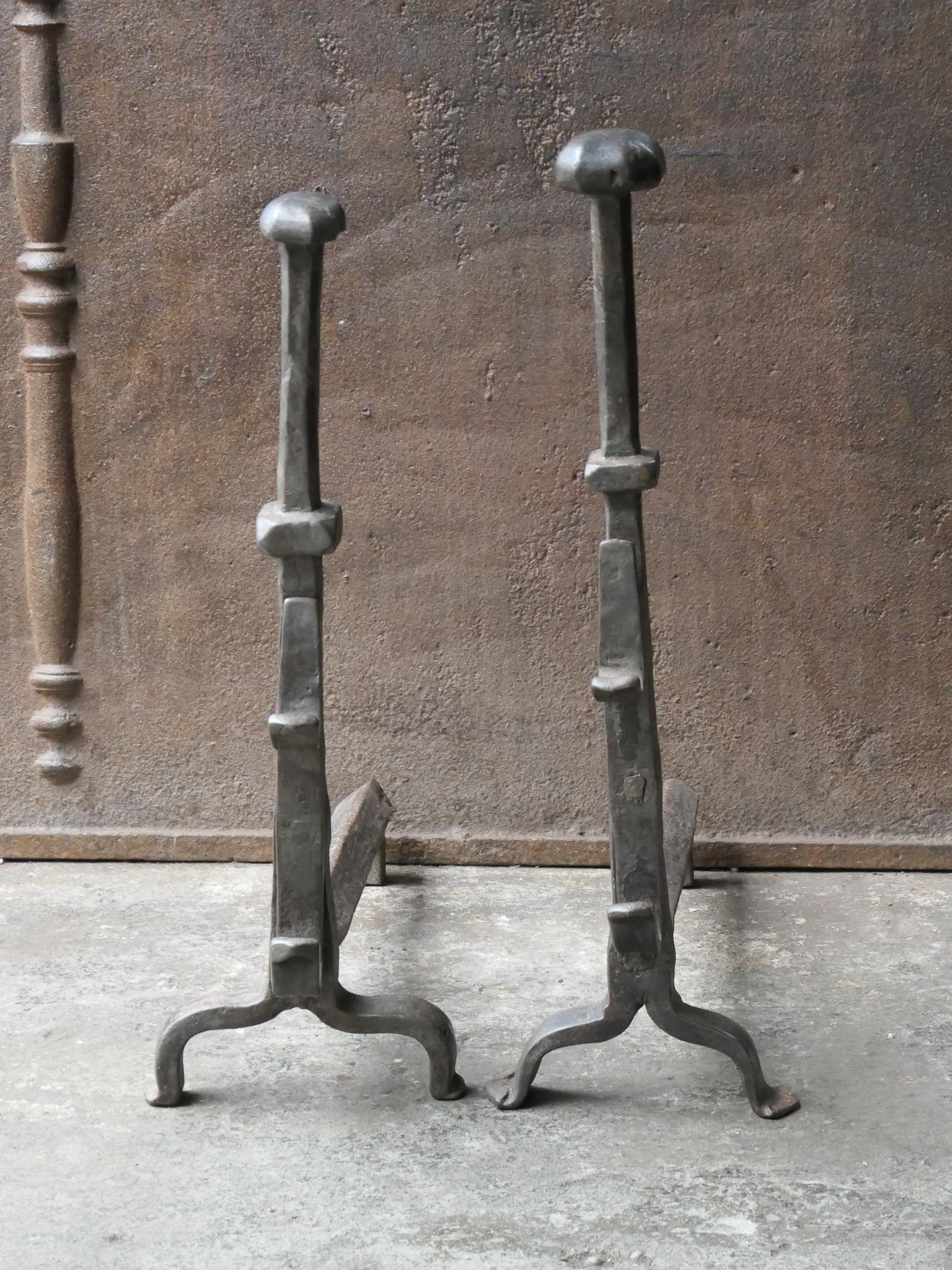 Forged Large 17th - 18th Century French Gothic Andirons For Sale