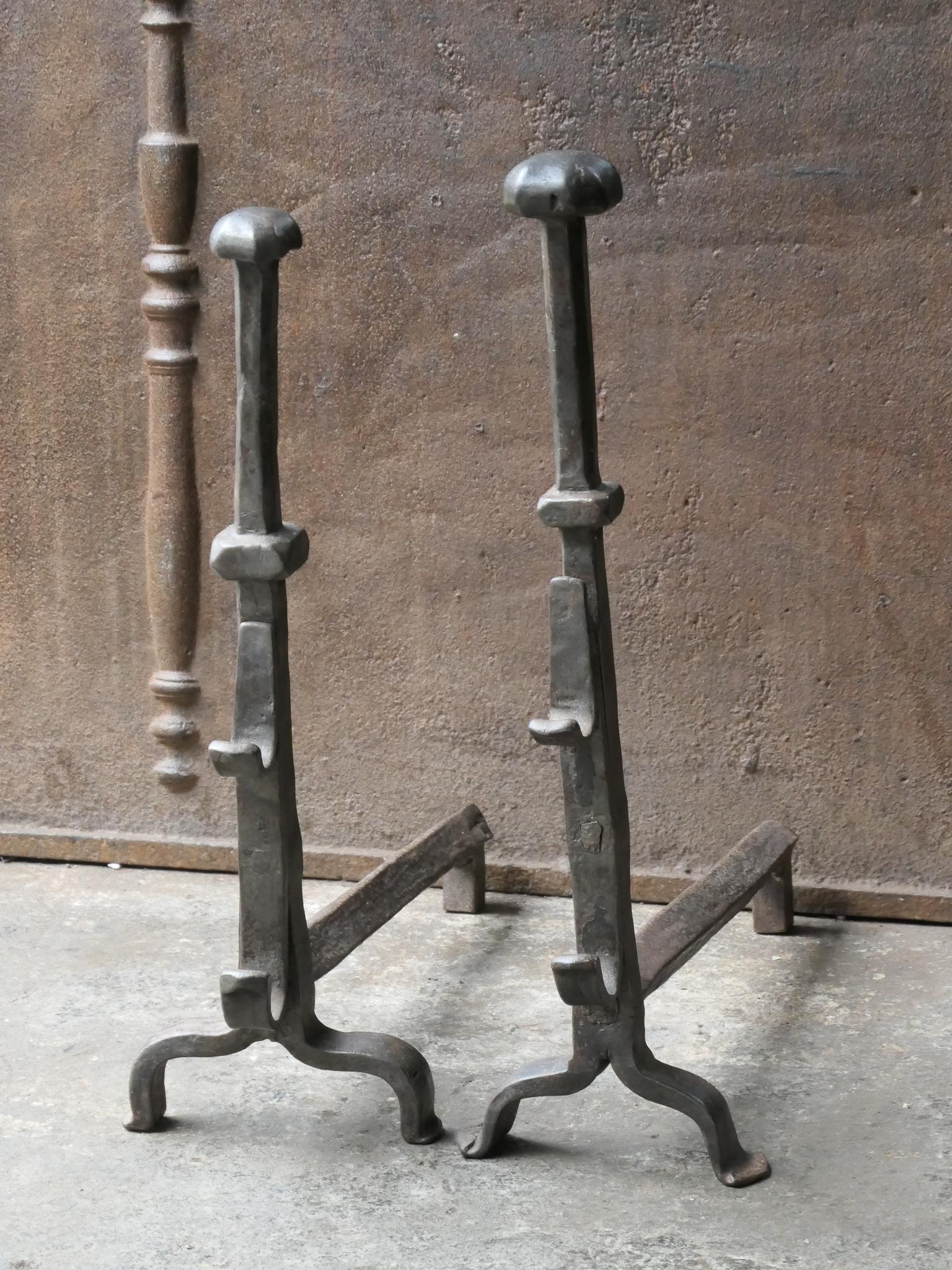 Large 17th - 18th Century French Gothic Andirons In Good Condition For Sale In Amerongen, NL