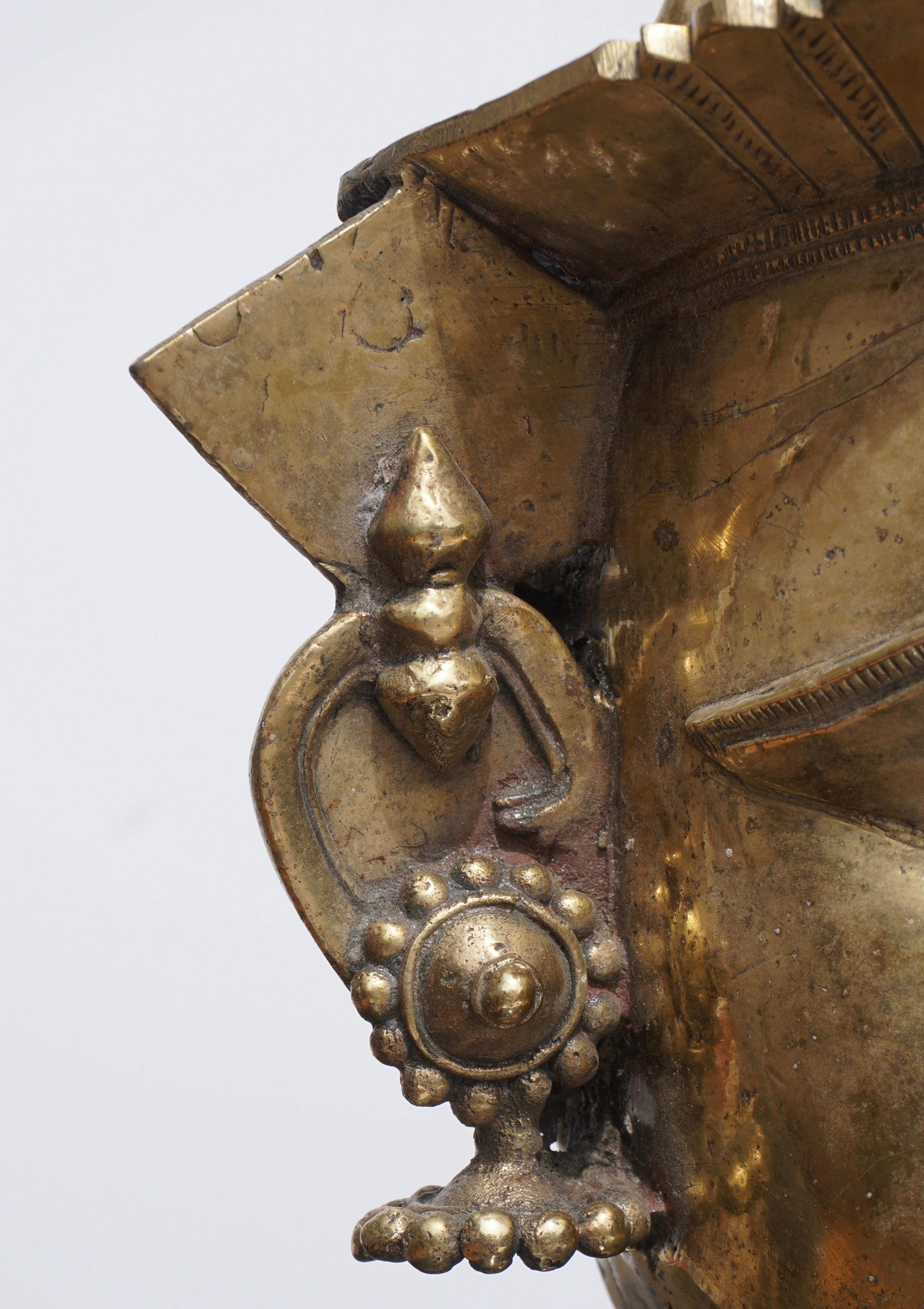 Primitive Large 17th-18th Century Indian Mukhalingam Gilt Bronze Mask