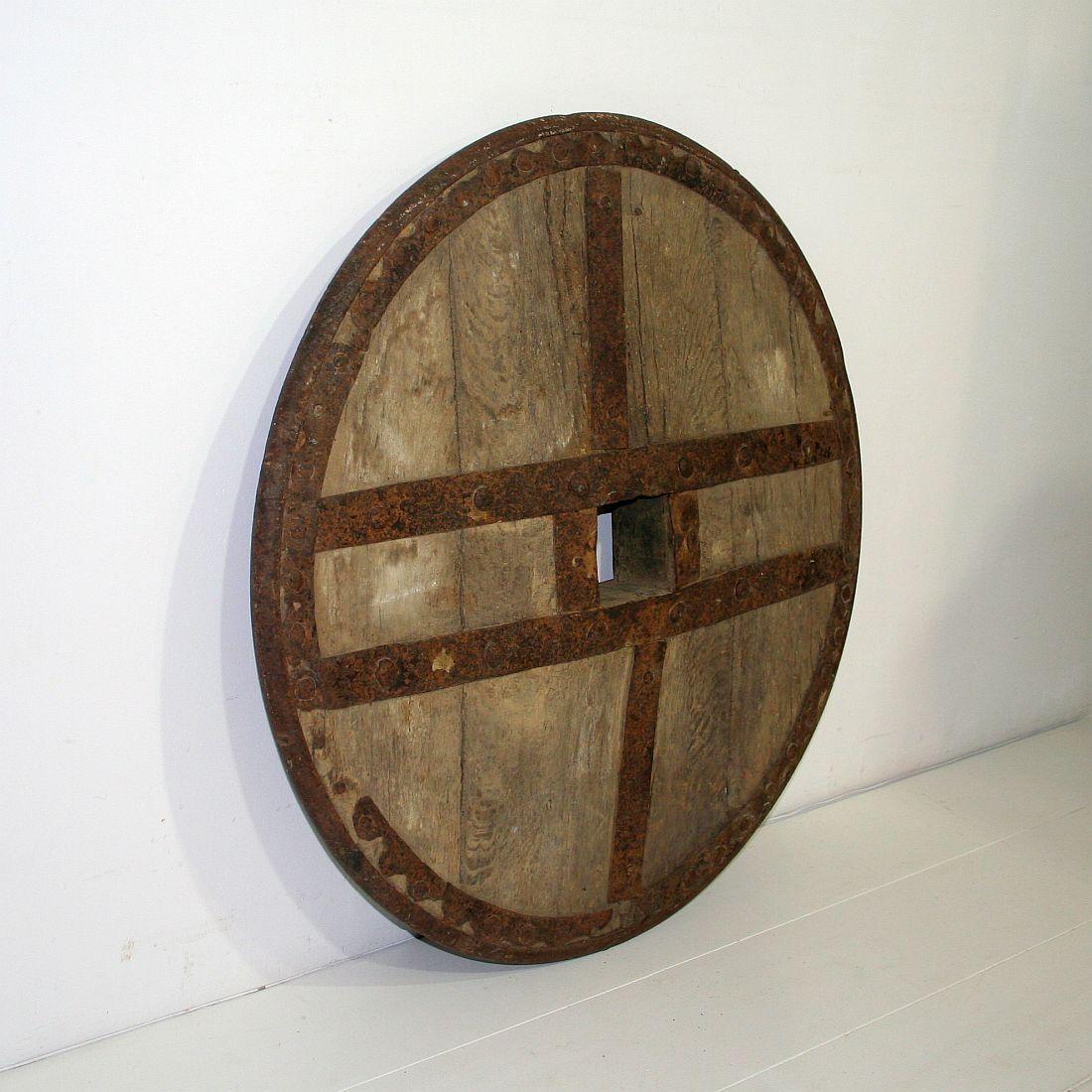 Beautiful and very rare Primitive chariot wheel. Great weathered look
Spain, circa 1600-1750. Weathered, small losses.