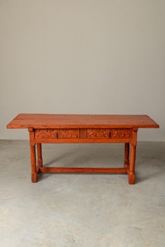 Large 17th–18th Century Spanish Baroque Table with Carved Dragon Drawers