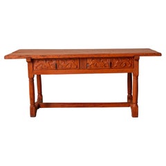 Large 17th–18th Century Spanish Baroque Table with Carved Dragon Drawers