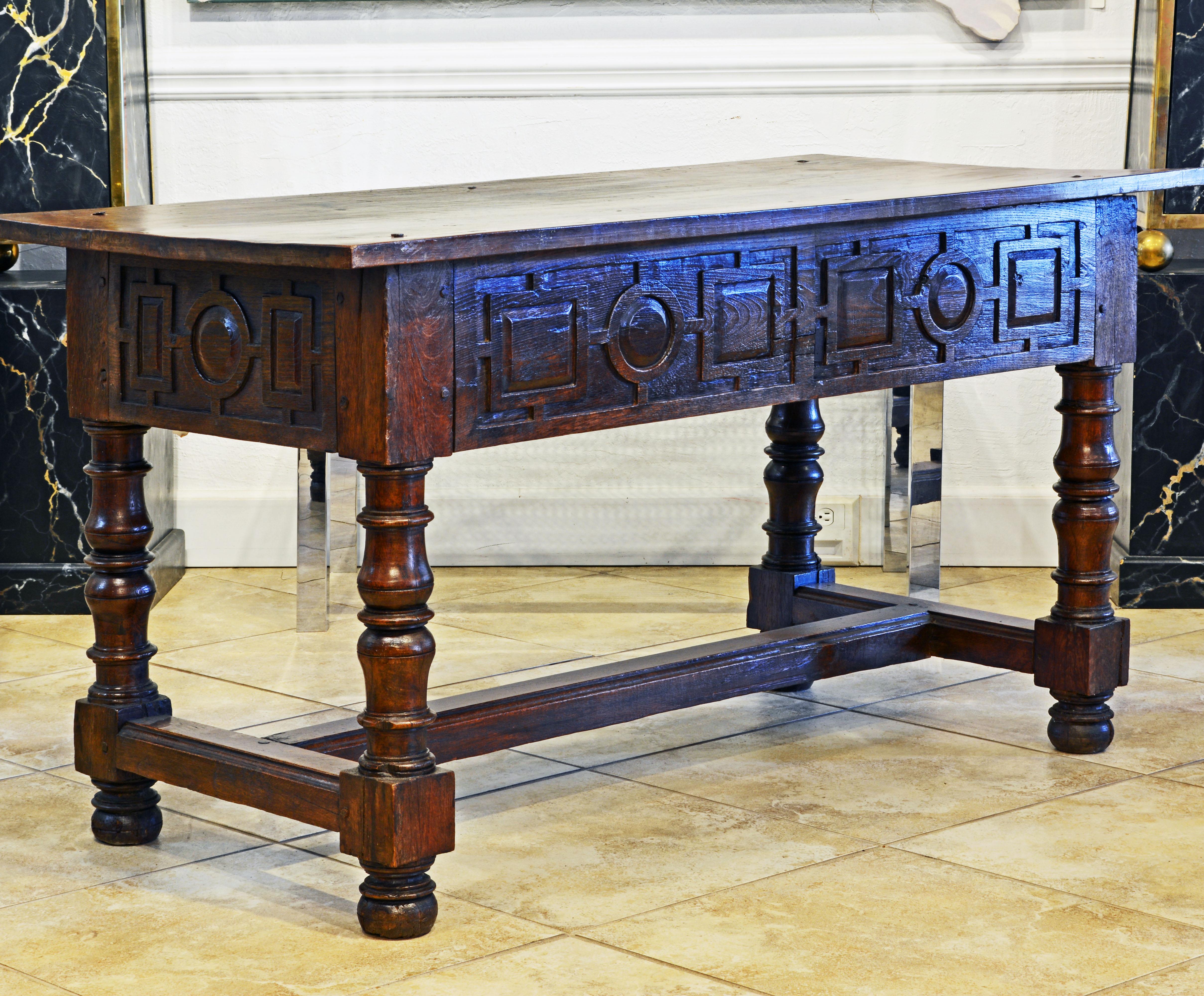Forged Large 17th-18th Century Spanish Renaissance Walnut Refectory Table or Hall Table