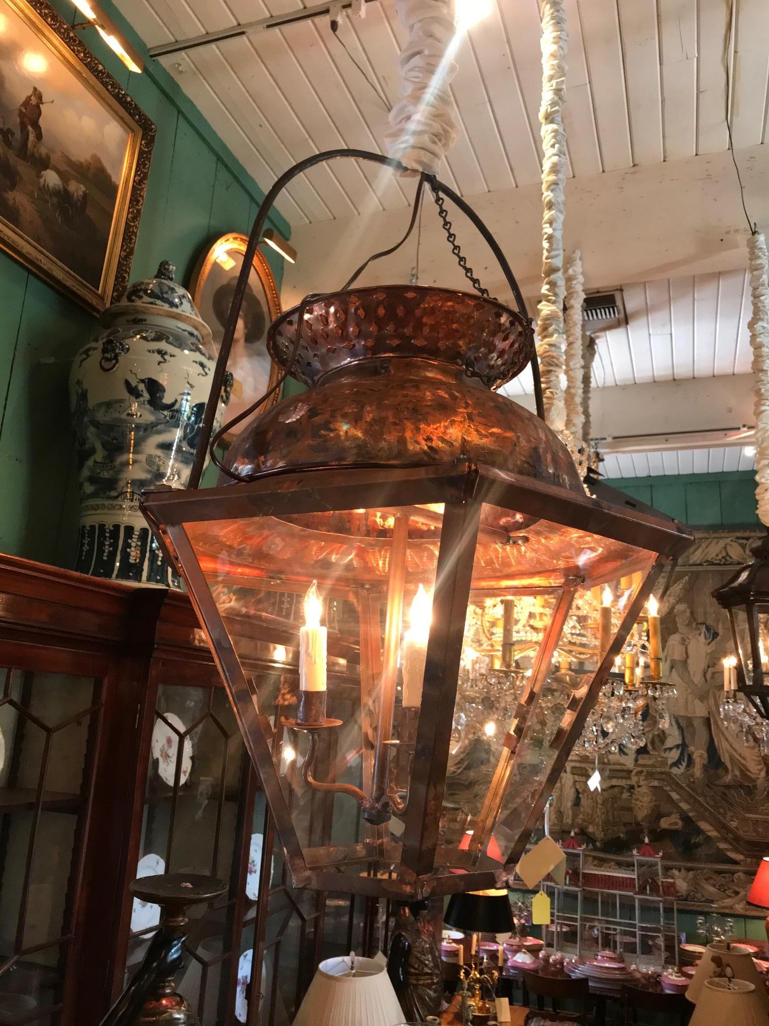 Louis XIV Hanging Lantern Ceiling Metal Copper Light Pendant  hand made rustic old style 