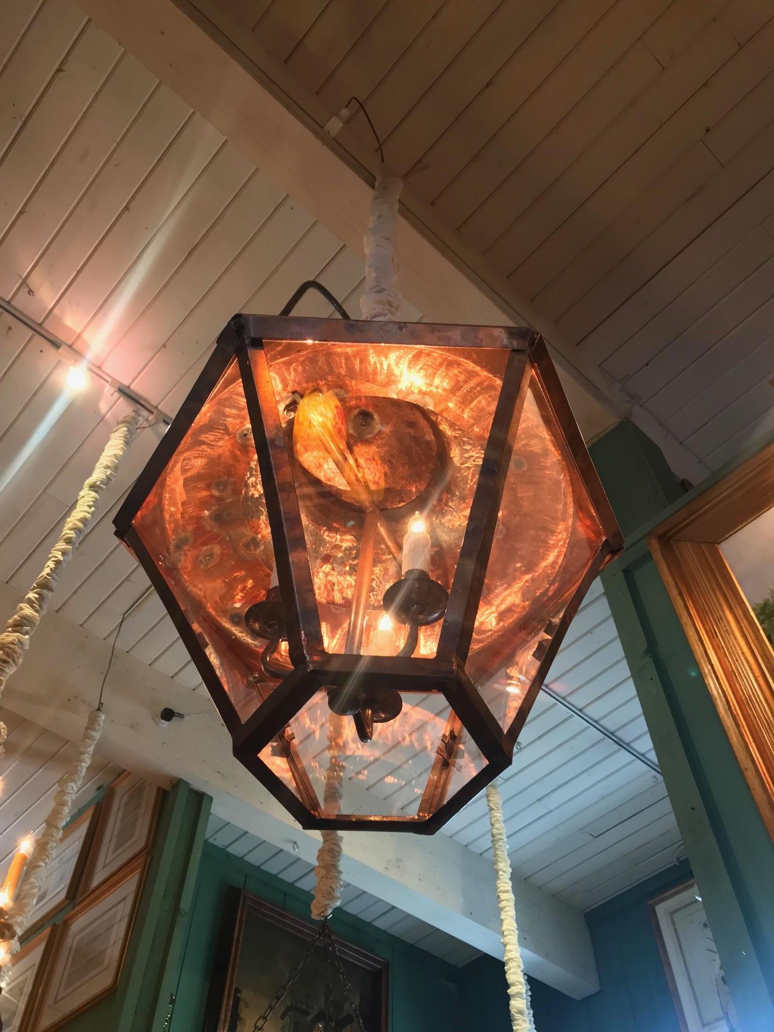 American Hanging Lantern Ceiling Metal Copper Light Pendant  hand made rustic old style 