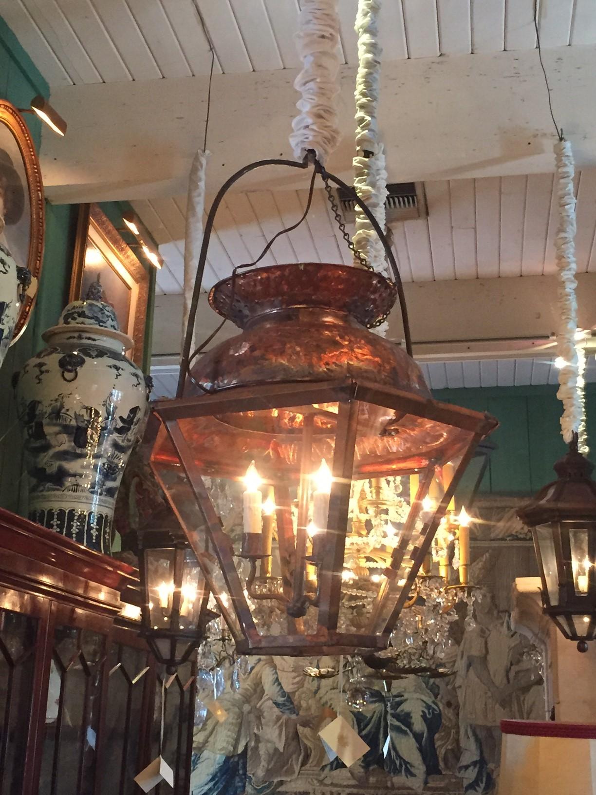 Hanging Lantern Ceiling Metal Copper Light Pendant  hand made rustic old style  In Good Condition In West Hollywood, CA