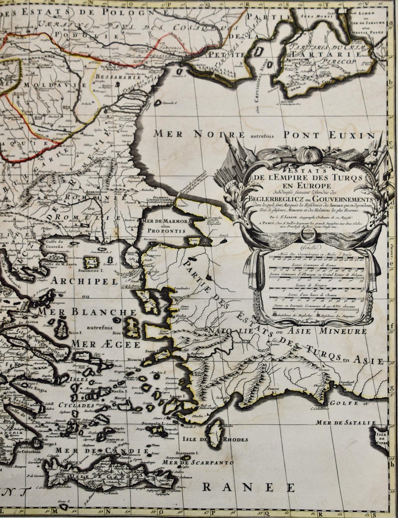 French Southern & Eastern Europe: A Large 17th C. Hand-colored Map by Sanson & Jaillot For Sale