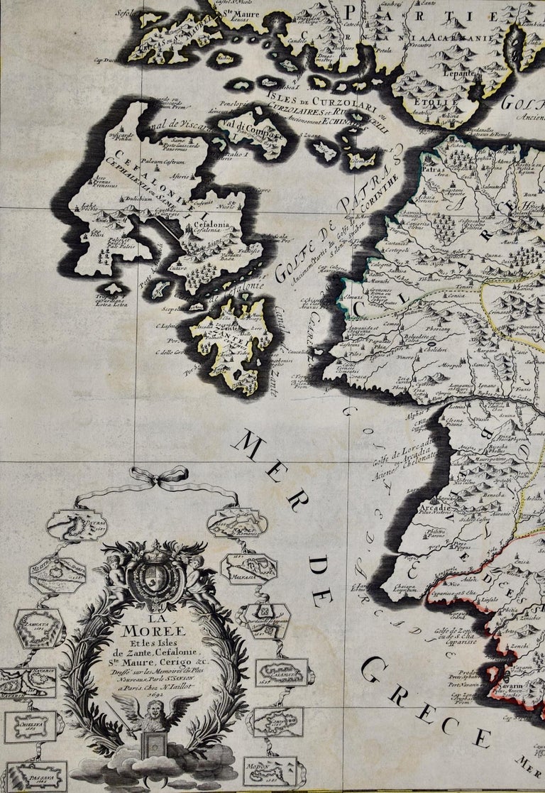 French Southern Greece: A Large 17th C. Hand-colored Map by Sanson and Jaillot For Sale