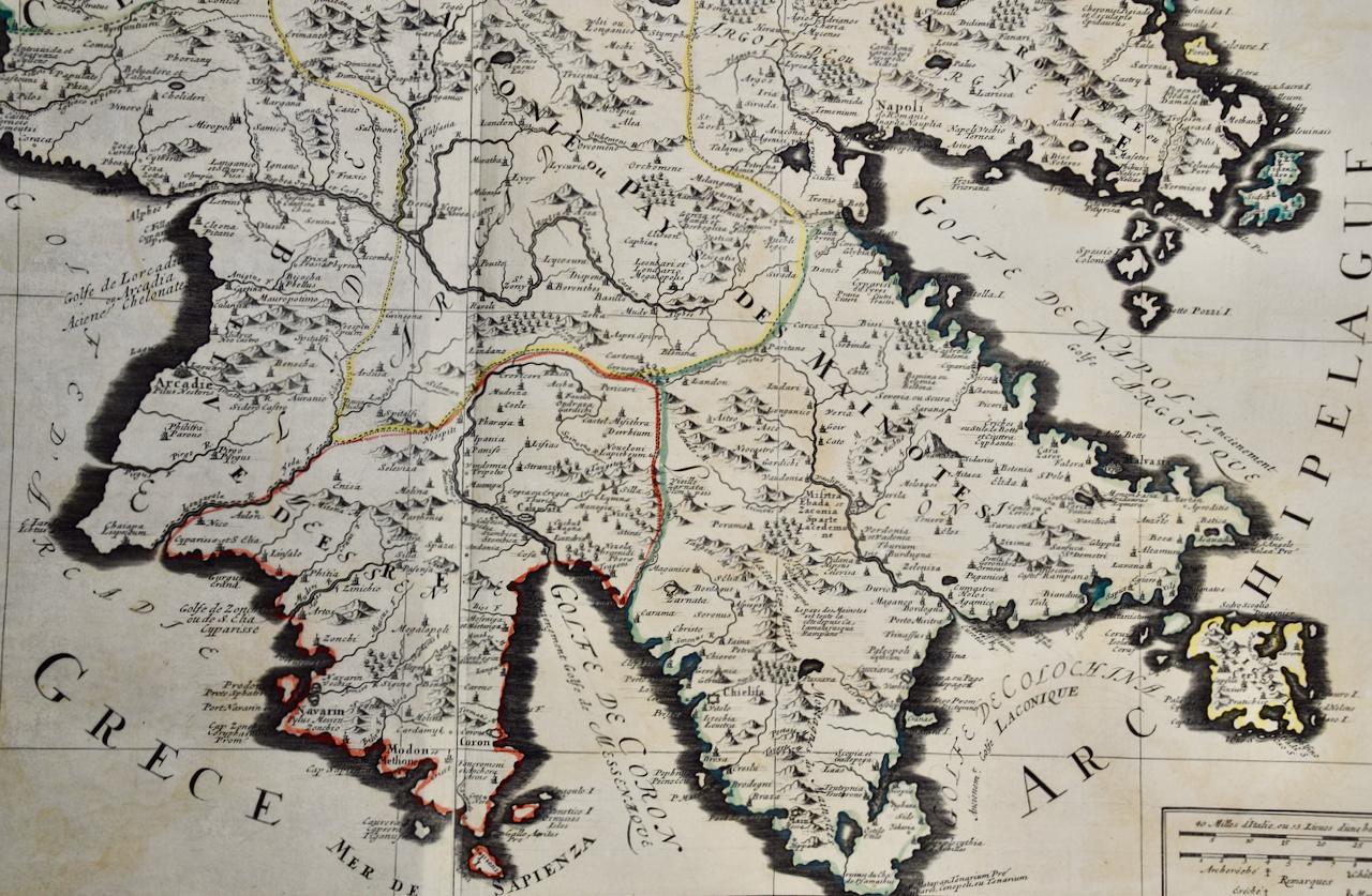 Southern Greece: Eine große handkolorierte Karte aus dem 17. Jahrhundert von Sanson und Jaillot im Zustand „Gut“ im Angebot in Alamo, CA
