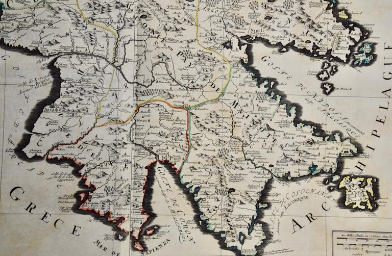 Southern Greece: A Large 17th C. Hand-colored Map by Sanson and Jaillot In Good Condition For Sale In Alamo, CA