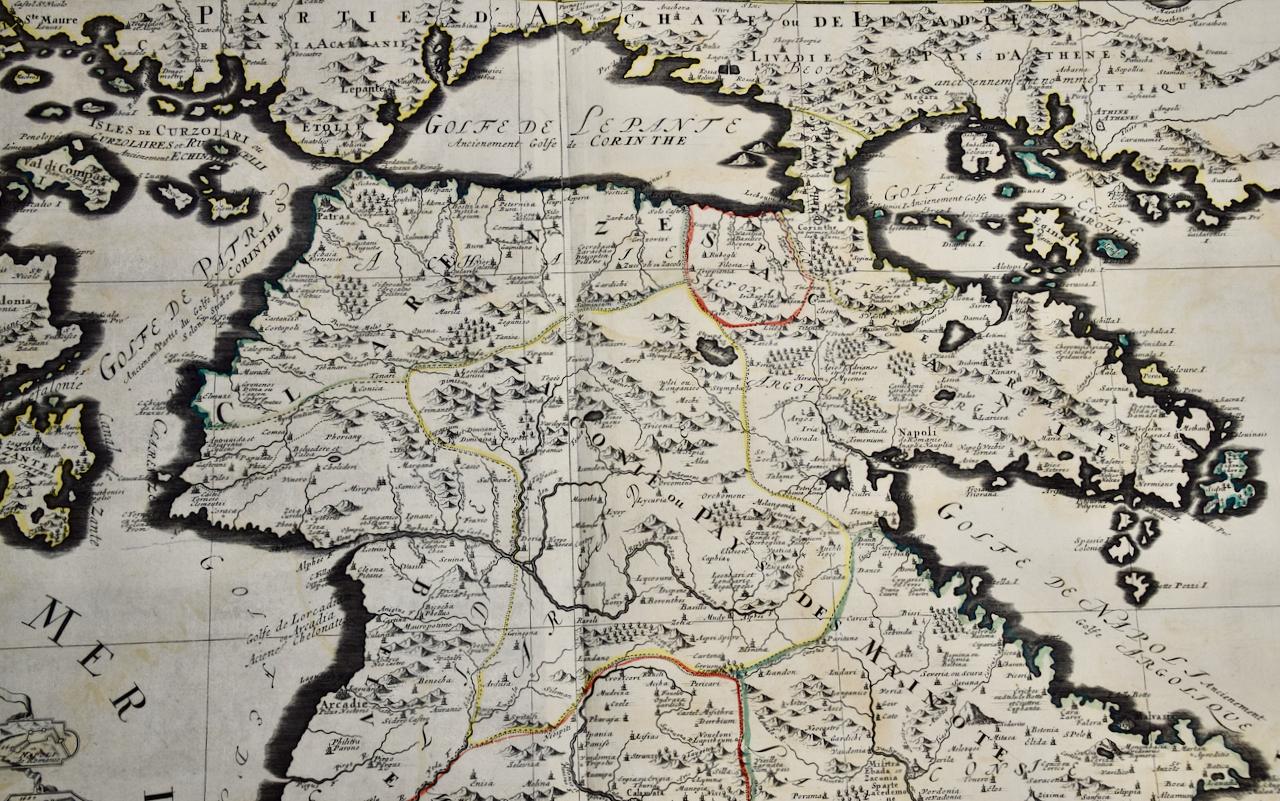 Late 17th Century Southern Greece: A Large 17th C. Hand-colored Map by Sanson and Jaillot For Sale
