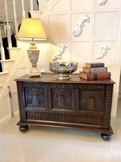 Large 17th Century Antique Quality Carved Oak Coffer