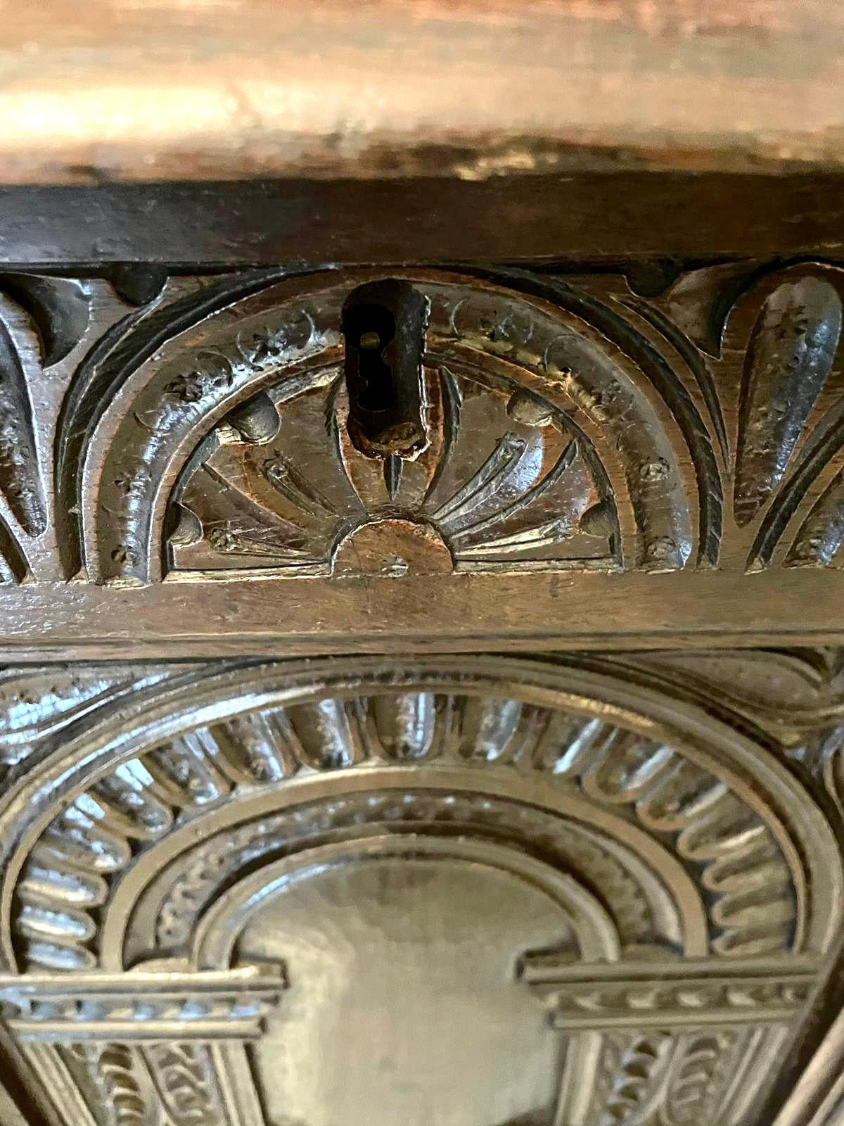 18th Century and Earlier Large 17th Century Antique Quality Carved Oak Coffer For Sale