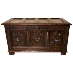 Large 17th Century  Carved Oak Coffer 