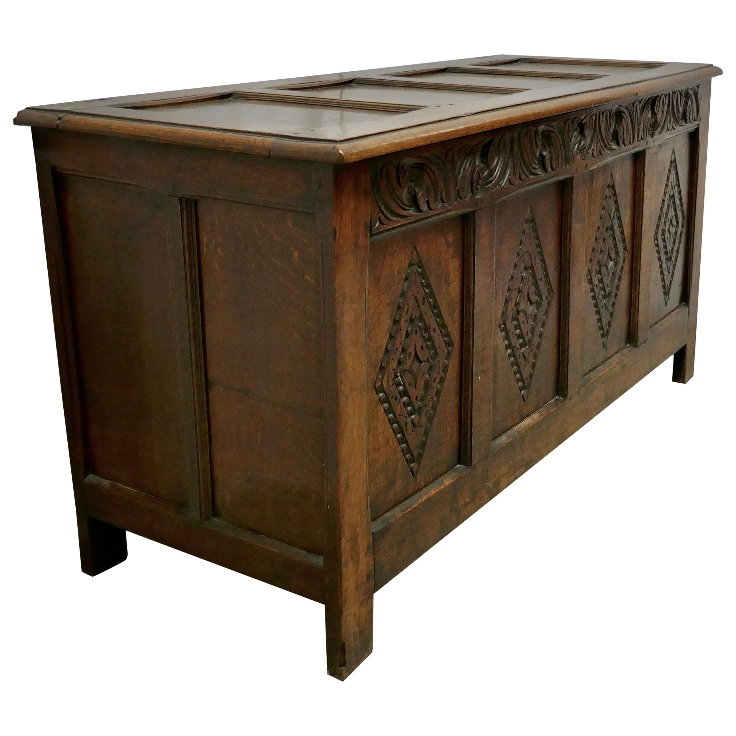 Large 17th Century Carved Oak Coffer