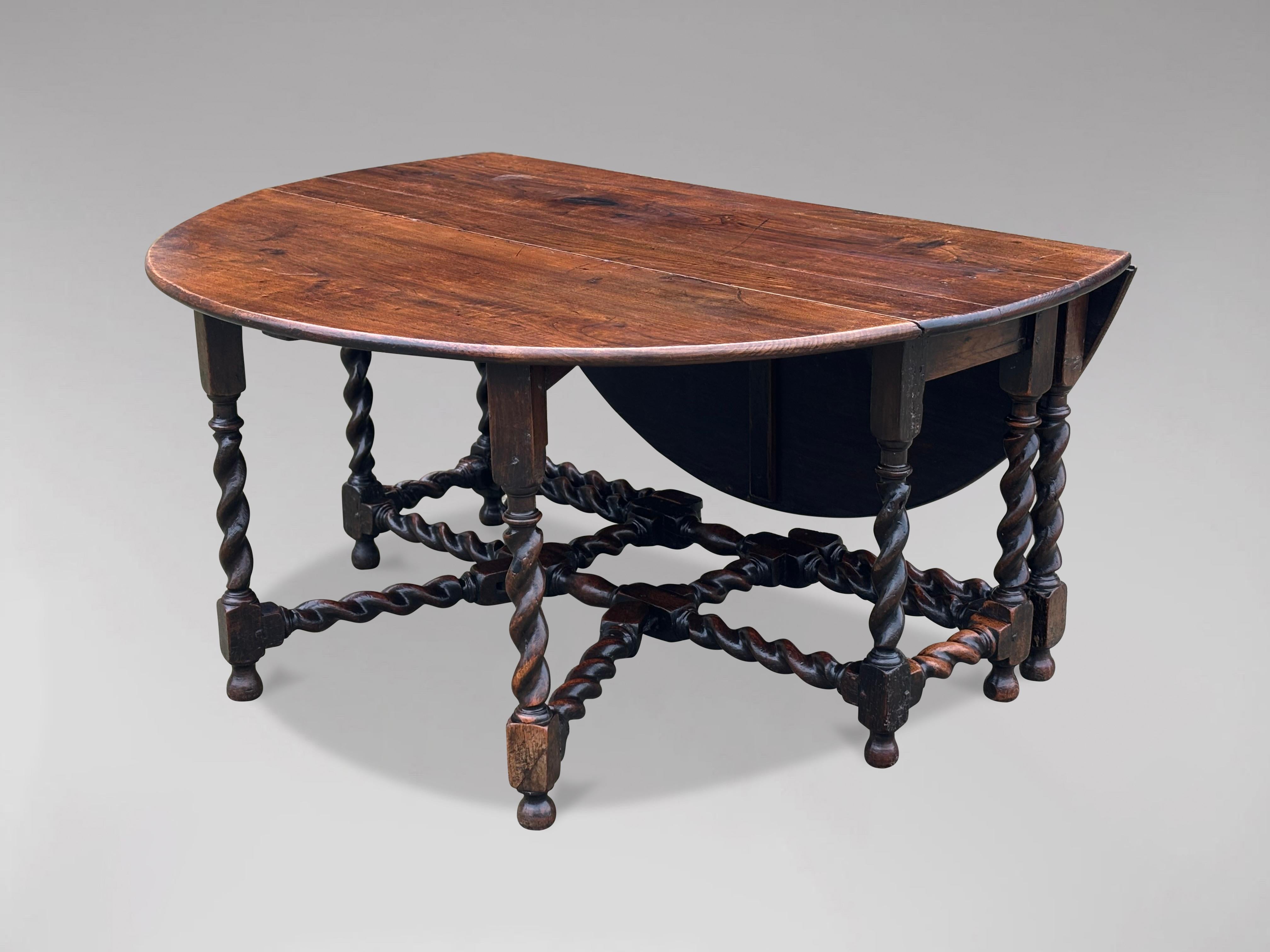 British Large 17th Century Charles II Period Solid Oak Double Gateleg Table For Sale