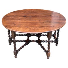 Grande table à deux pieds en chêne massif d'époque Charles II du XVIIe siècle