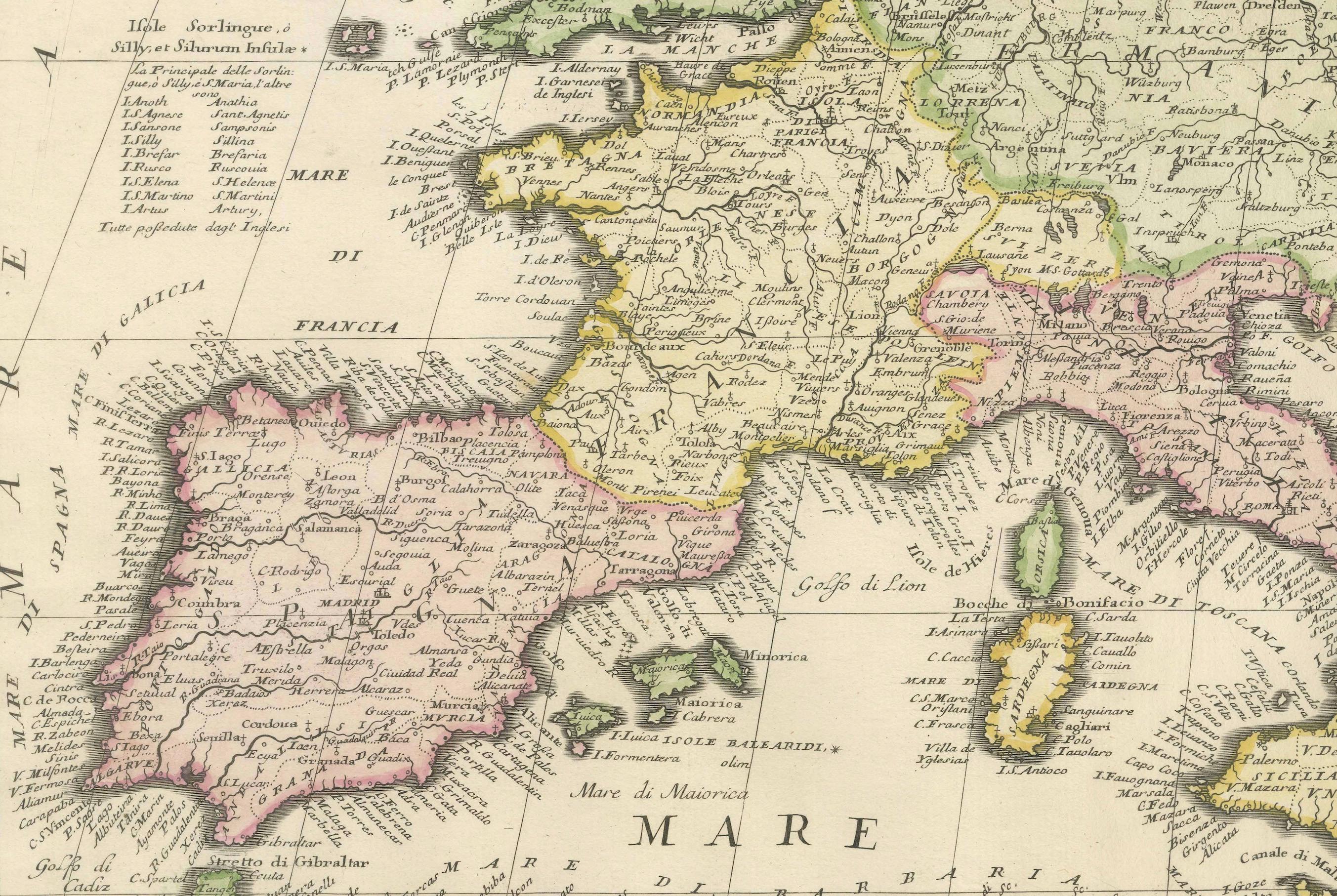 Engraved Large 17th-Century Coronelli Map of Europe with Mythical Islands and Rich Detail For Sale