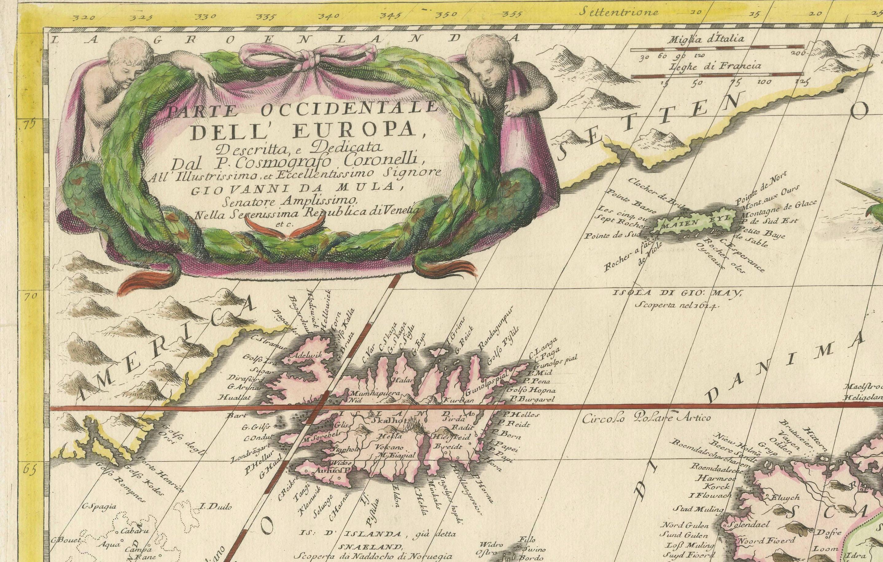 Large 17th-Century Coronelli Map of Europe with Mythical Islands and Rich Detail For Sale 2