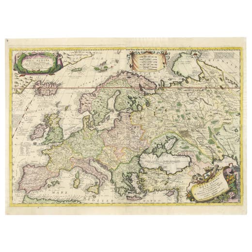 17th-Century Coronelli Map of Europe, Engraved Detail, Venice 1692