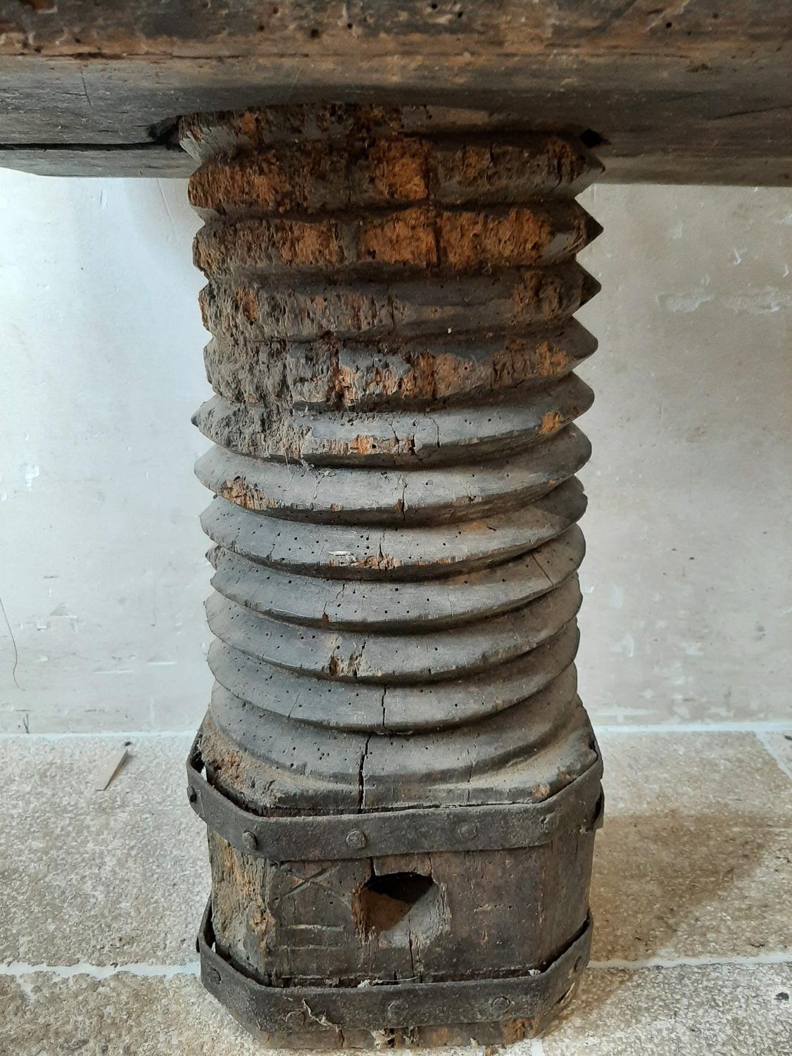 18th Century and Earlier Large 17th Century Dutch Oak Press with Hand Carved Screw Wire