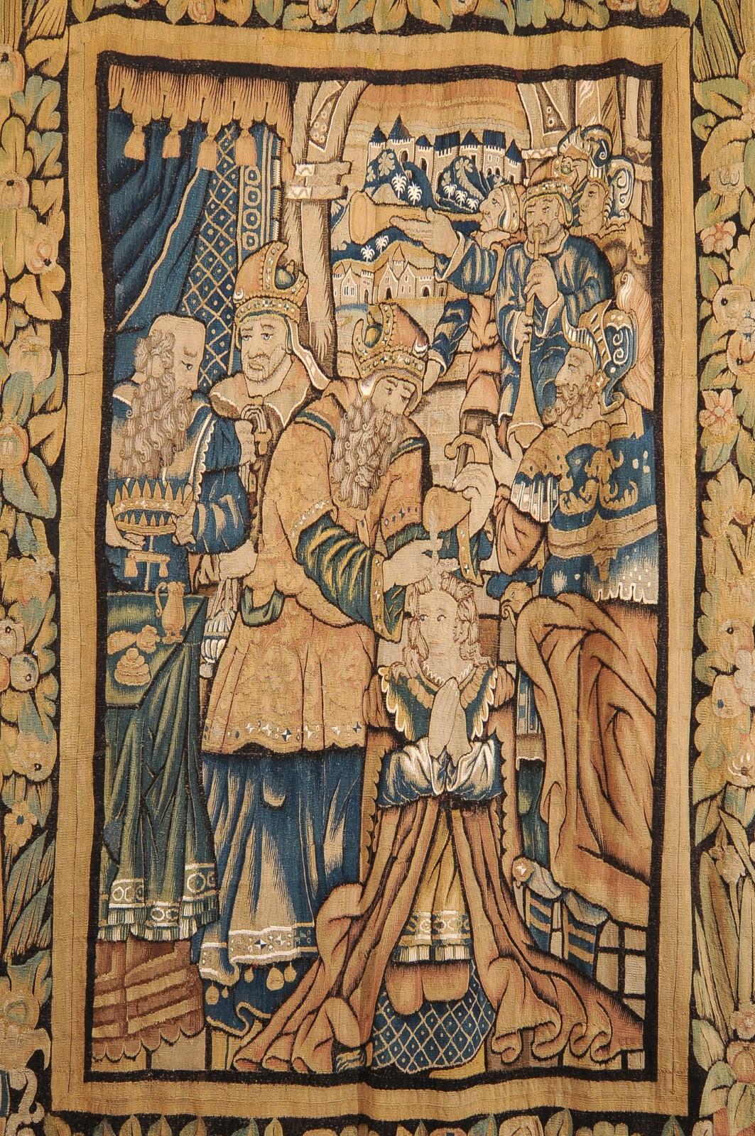 Large 17th Century Flemish Tapestry with Court Scene and Original Border For Sale 7
