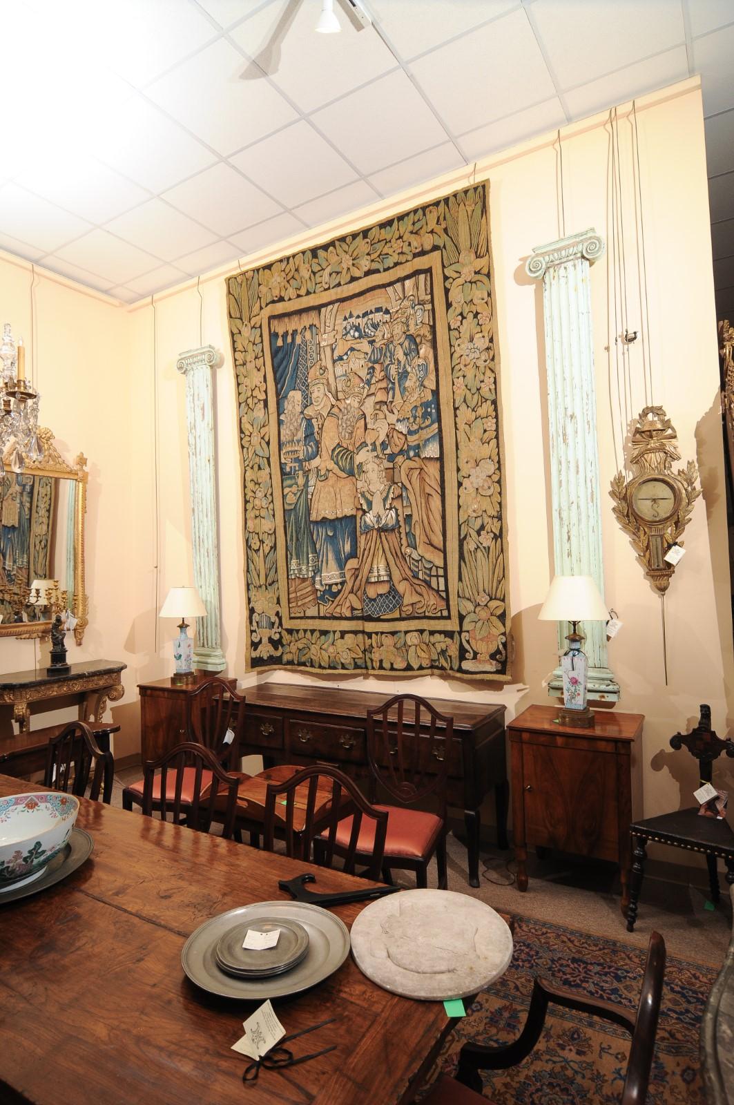 Large 17th Century Flemish Tapestry with Court Scene and Original Border For Sale 8