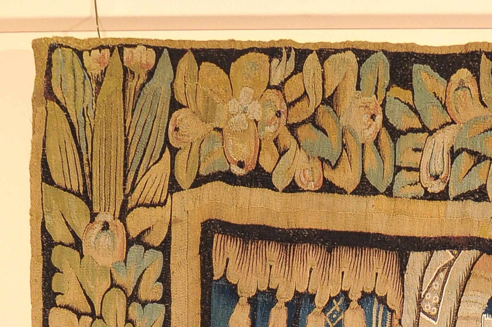 String Large 17th Century Flemish Tapestry with Court Scene and Original Border For Sale