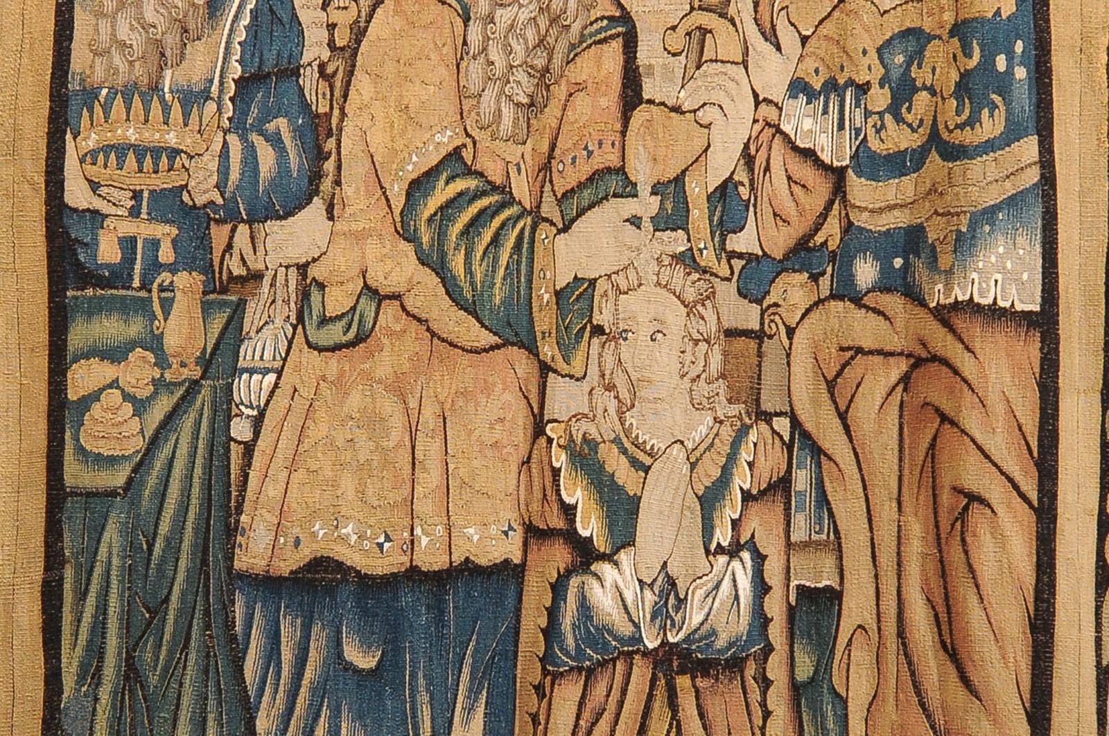 Large 17th Century Flemish Tapestry with Court Scene and Original Border For Sale 3