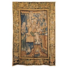 Large 17th Century Flemish Tapestry with Court Scene and Original Border