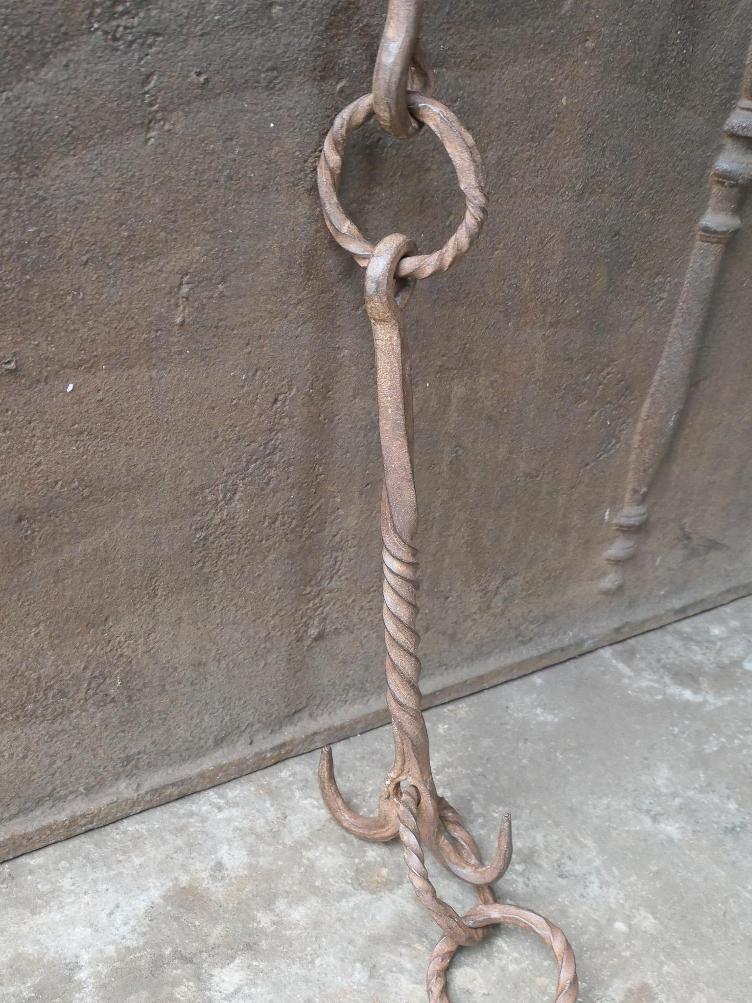 18th Century and Earlier Large 17th Century French Fireplace Pot Hook For Sale