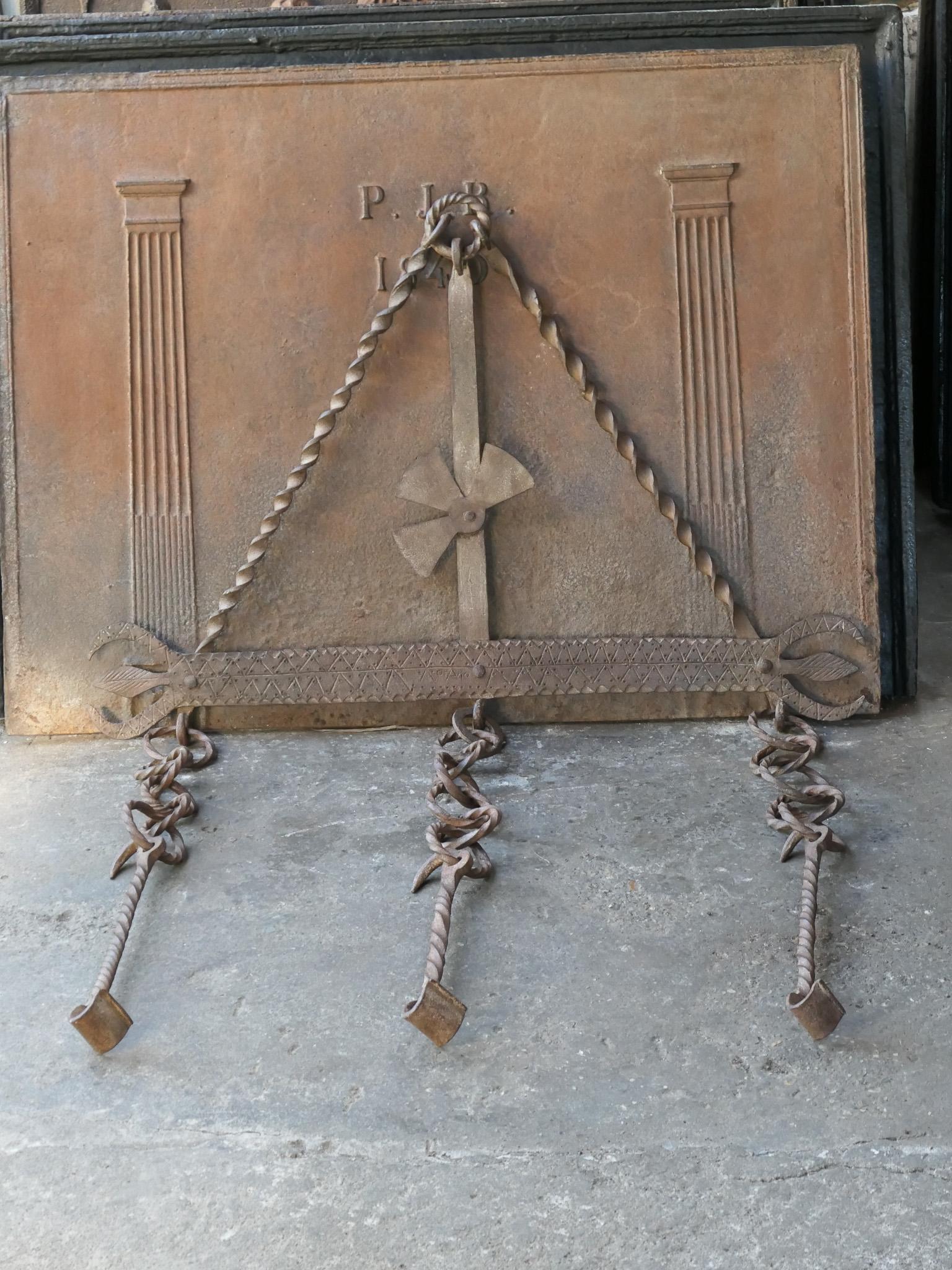 Forged Large 17th Century French Fireplace Trammel or Hanger For Sale