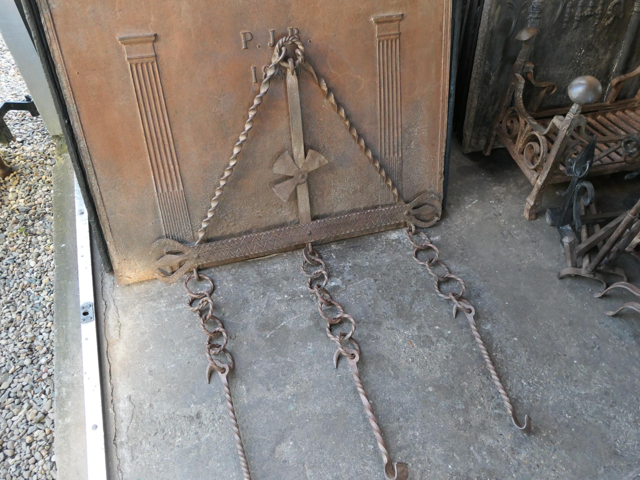 Wrought Iron Large 17th Century French Fireplace Trammel or Hanger For Sale