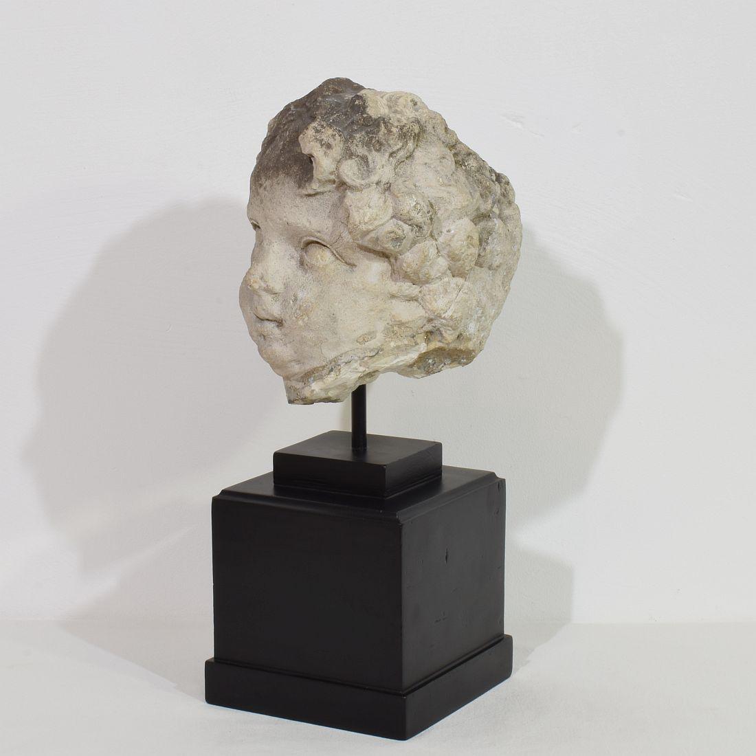 Baroque Large 17th century French Hand Carved Limestone Head For Sale