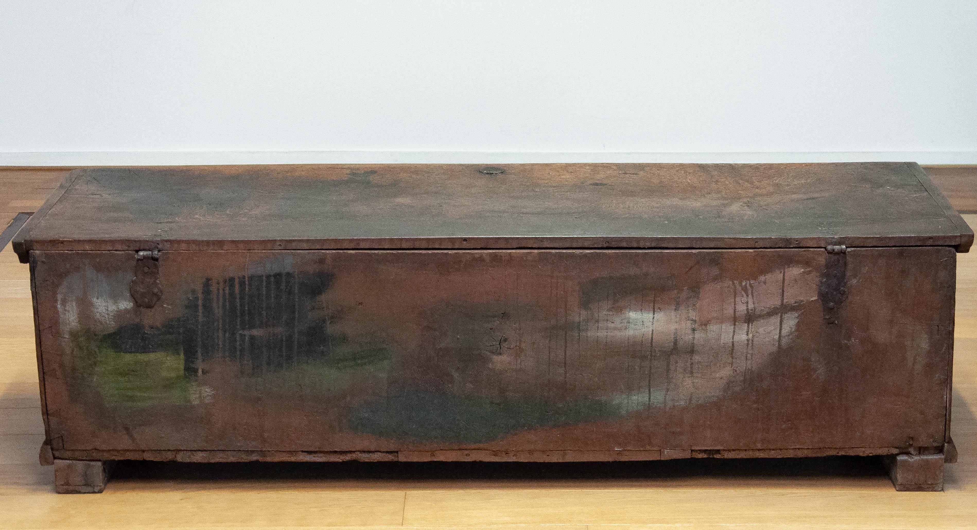 Large 17th Century German Continental Oak Coffer Chest. For Sale 11