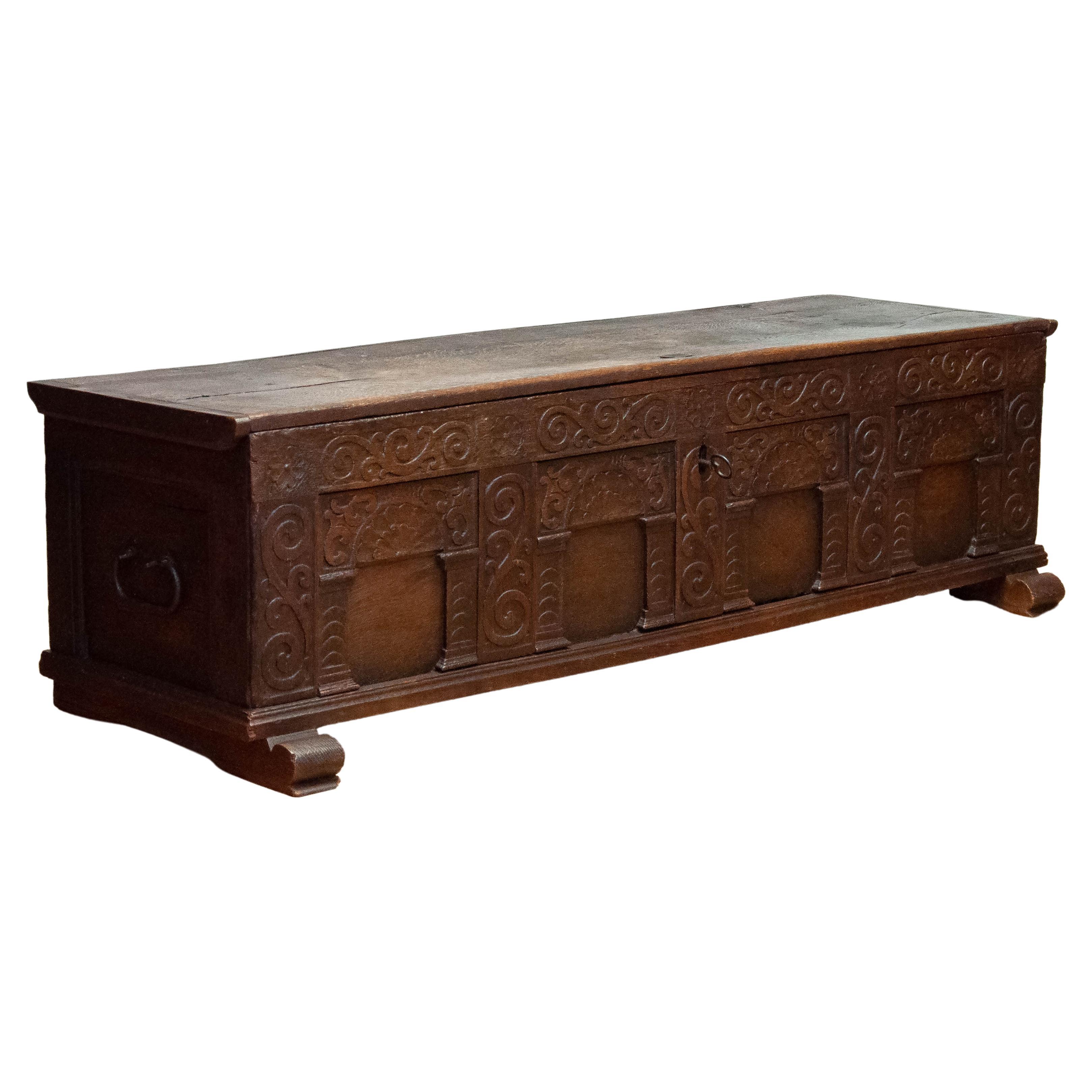 Large 17th Century German Continental Oak Coffer Chest. For Sale