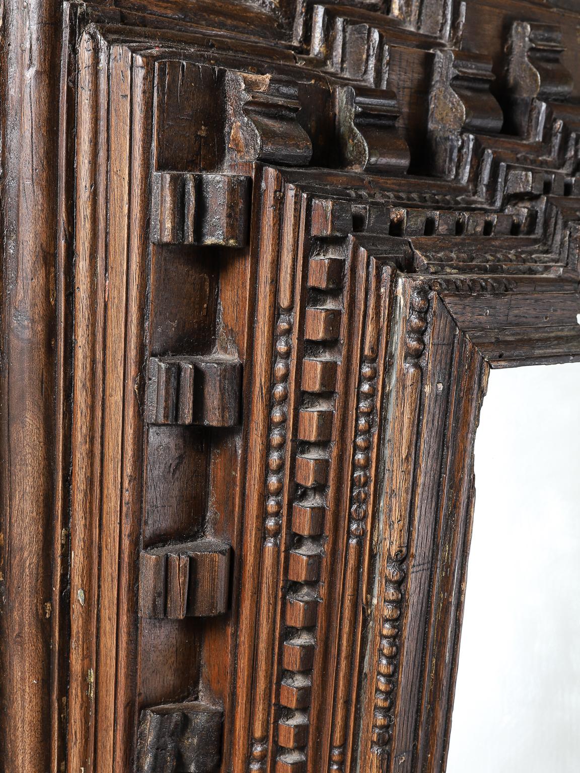 Mirror Large 17th Century hand carved wood mirror For Sale