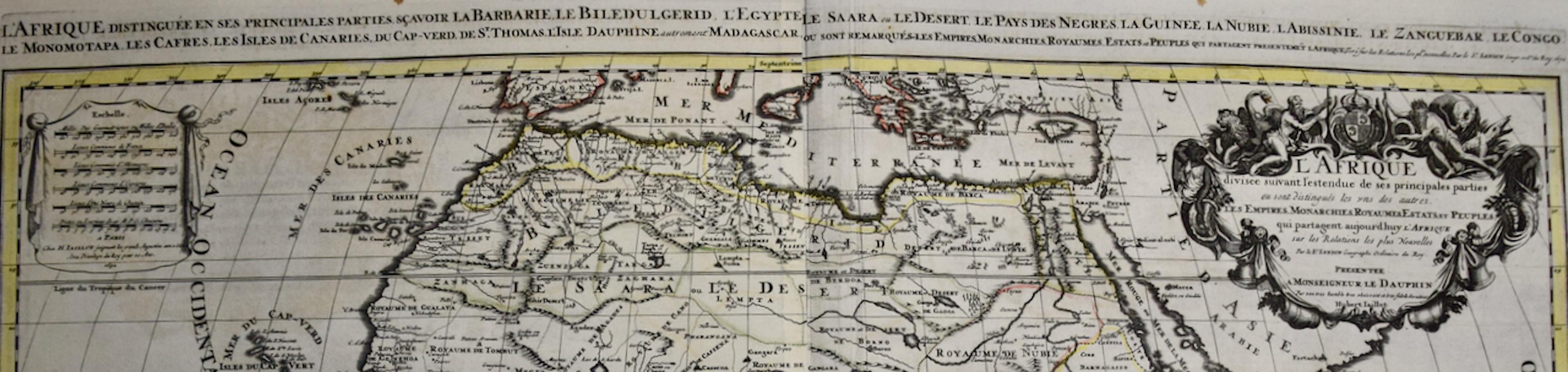 This large original hand-colored copperplate engraved map of Africa entitled 
