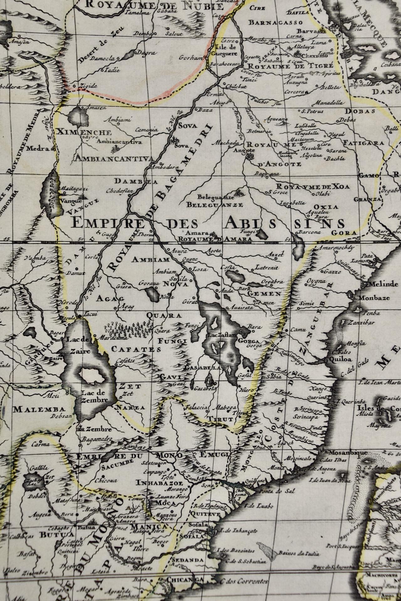 Engraved Africa: A Large 17th Century Hand-Colored Map by Sanson and Jaillot For Sale
