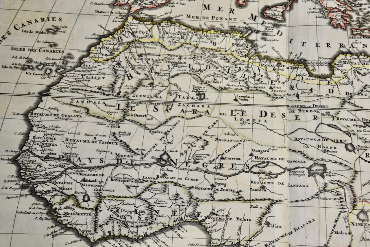 Late 17th Century Africa: A Large 17th Century Hand-Colored Map by Sanson and Jaillot For Sale