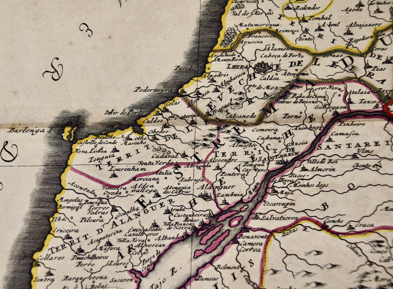 Portogallo: Una grande mappa colorata a mano del XVII secolo di Sanson e Jaillot In condizioni buone in vendita a Alamo, CA