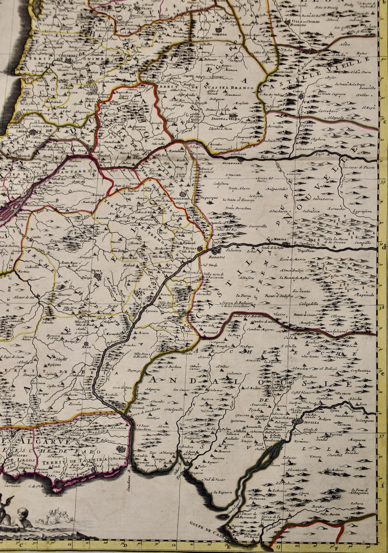 Portugal: Eine große handkolorierte Karte aus dem 17. Jahrhundert von Sanson und Jaillot im Angebot 1