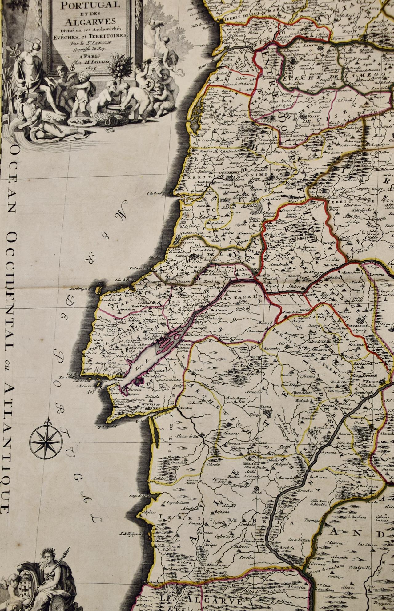 Portogallo: Una grande mappa colorata a mano del XVII secolo di Sanson e Jaillot in vendita 2